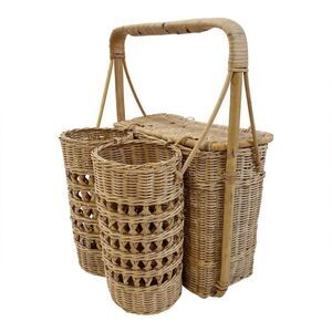 Vintage Wicker Picnic Basket with Beverage Wine Bottle Holder